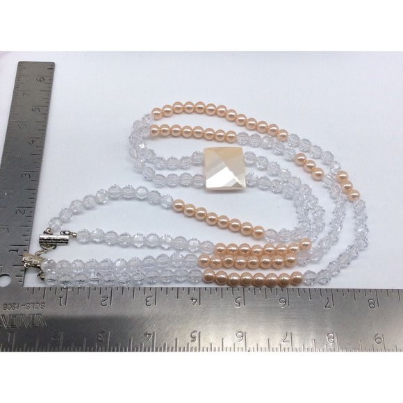 Vintage 27" Necklace Two Strands Clear And Champagne Pink Beads - Picture 3 of 3